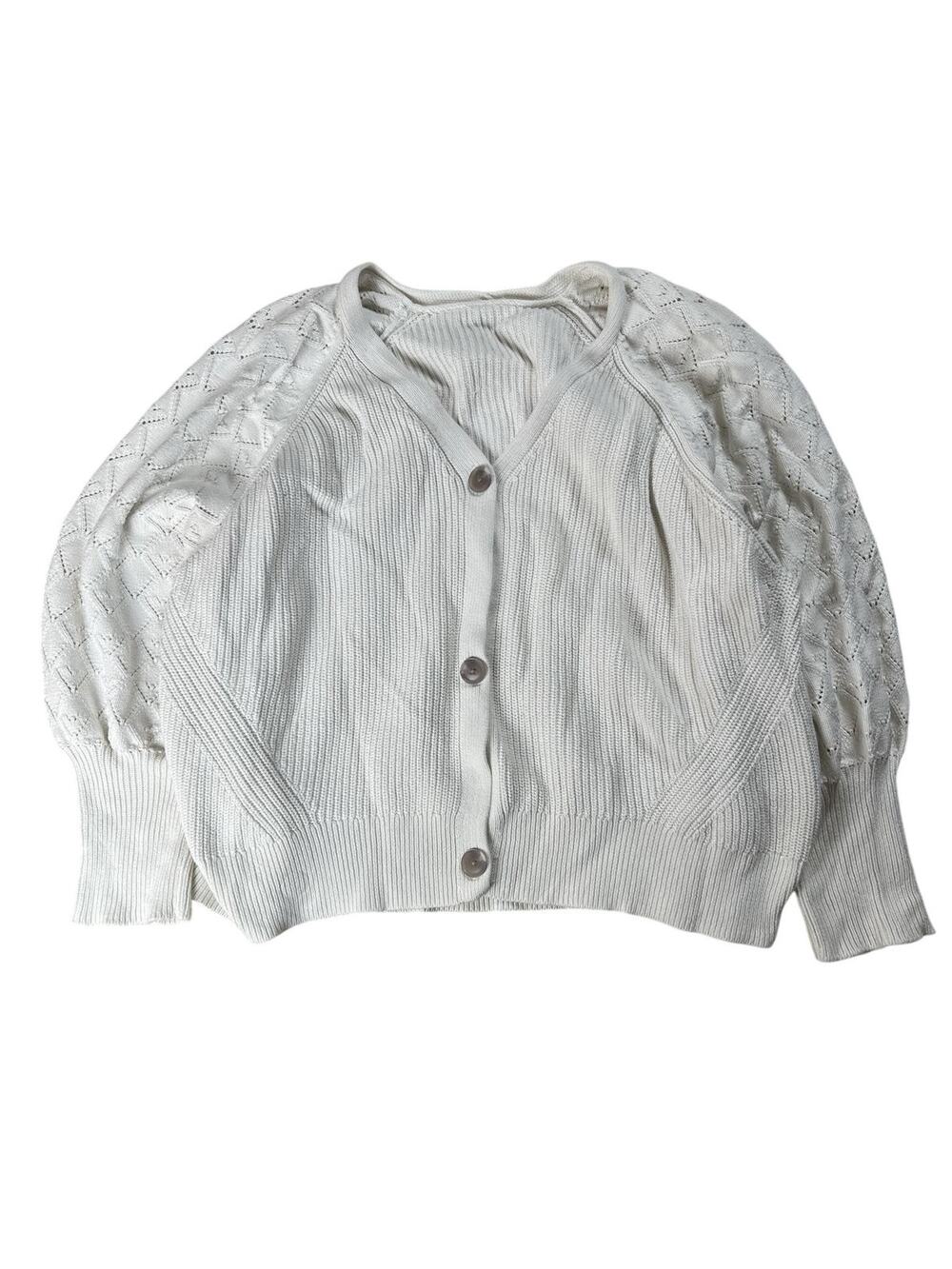 Cardigan Womens 4X White 100% Cotton Lightweight V-Neck Raglan Tight-Knit Button